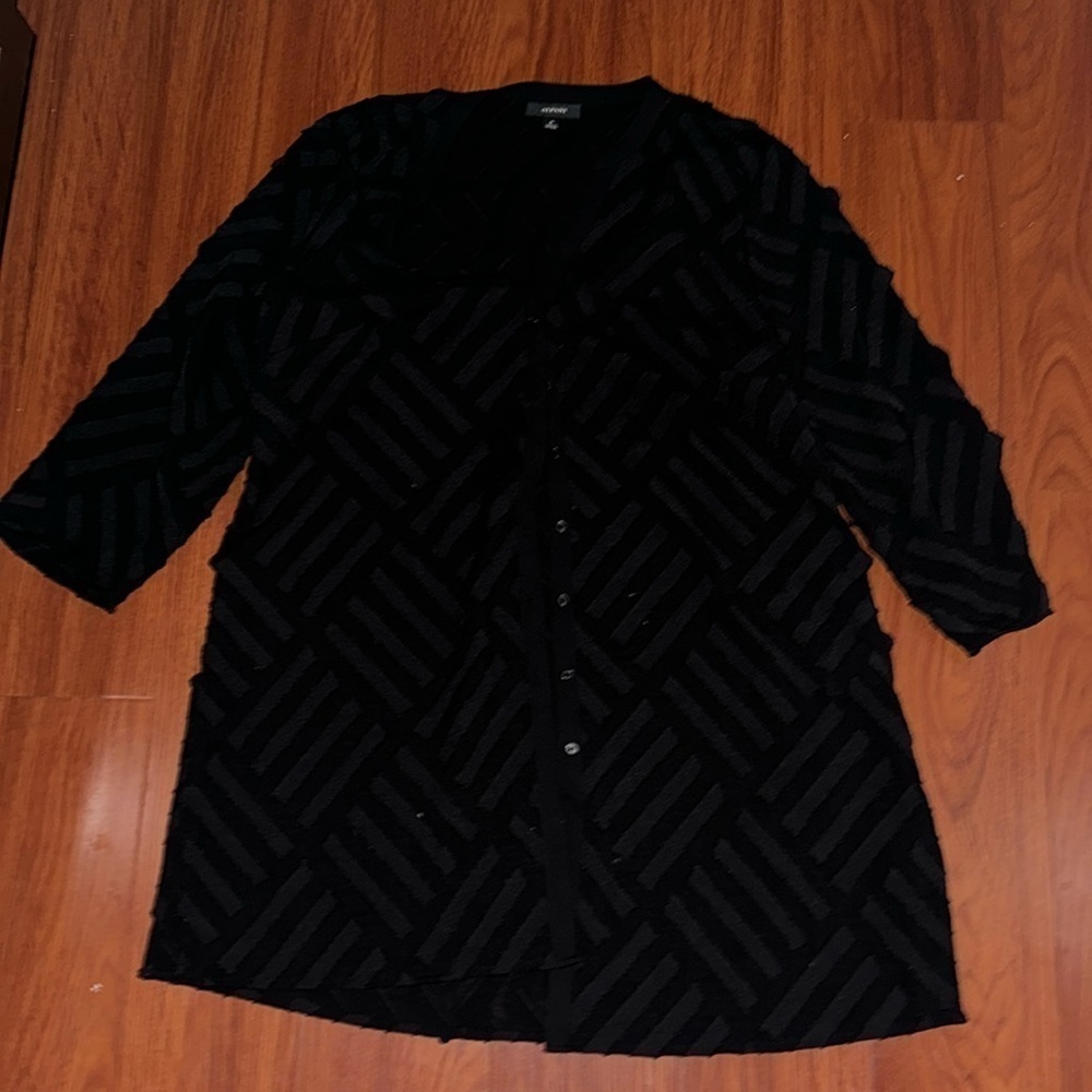 Alfani black tunic dress button up shirt long sleeve zig zag design black M - Picture 2 of 7